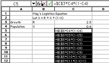 screen shot of spreadsheet with just the formulas displayed