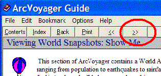 screen shot of double > symbol that creates right arrow to advances screens in ArcExplorer