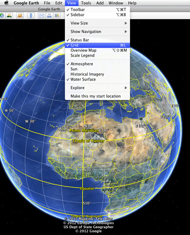google earth showing grid lines